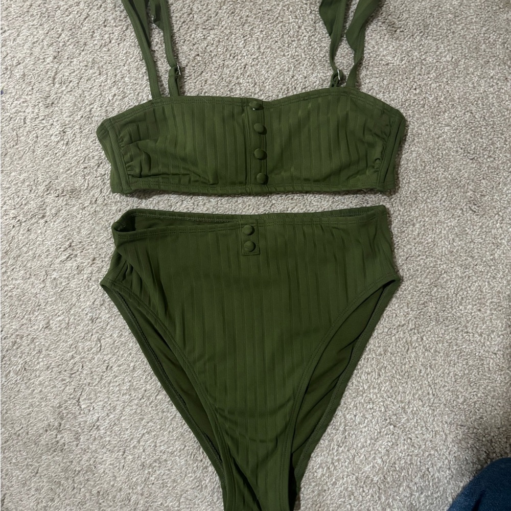 Green Ribbed Bikini Set